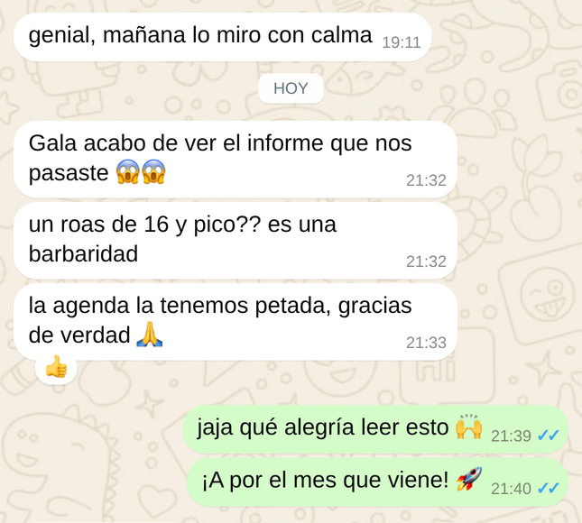 Mensaje real de un cliente de centro de estética por WhatsApp