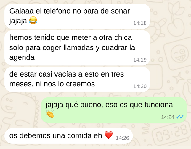 Mensaje real de un cliente de salón de belleza por WhatsApp