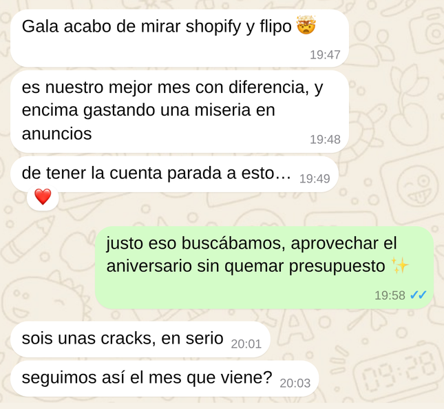 Mensaje real de un cliente de marca de skincare por WhatsApp