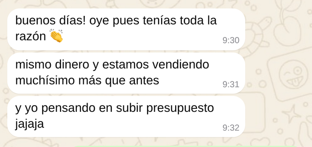 Mensaje real de un cliente de café de especialidad por WhatsApp